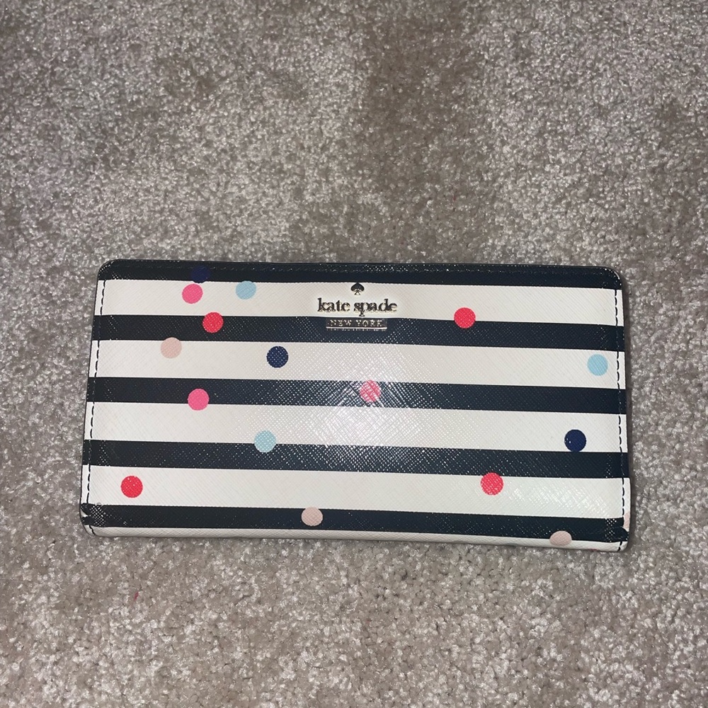 Kate Spade Black and White Striped Wallet with Colorful Dots